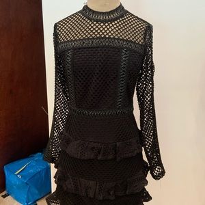 High Neck Black Lace Mini Dress